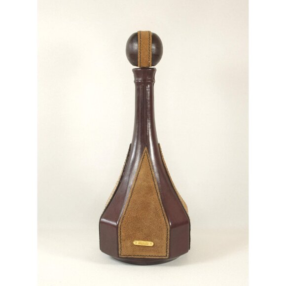 Vintage Leather Wrapped Glass Decanter with Stopper, Made in Italy - Picture 3 of 8
